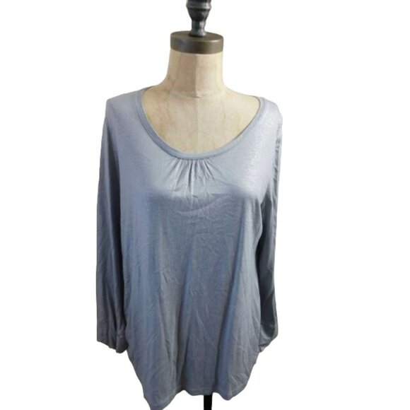 Chico's Size M Medium (1) Silver Sparkle Ruched Scoop Neck Knit Top - Picture 1 of 2